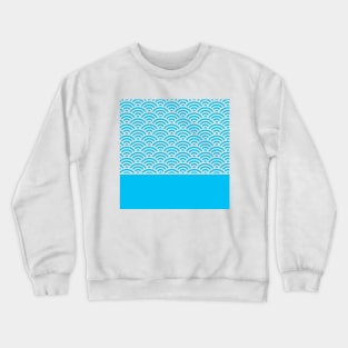 Aqua Seigaiha Wave Crest With Solid Panel Crewneck Sweatshirt